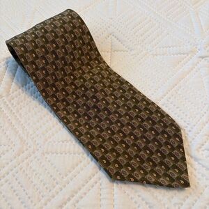 Oscar De La Renta Vintage Men’s Tie Olive Green And Gold 100% Silk Made In Italy